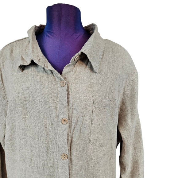 Flax Tan Natural 100% Linen Button Front Tunic Top Size Large Women's A39 - Picture 2 of 11